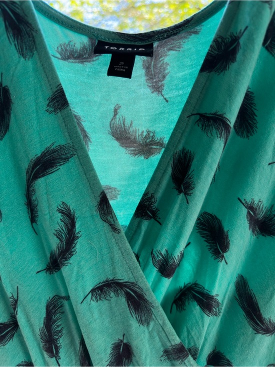 torrid Dresses & Skirts - Torrid Teal Feather-Print Fake Wrap dress